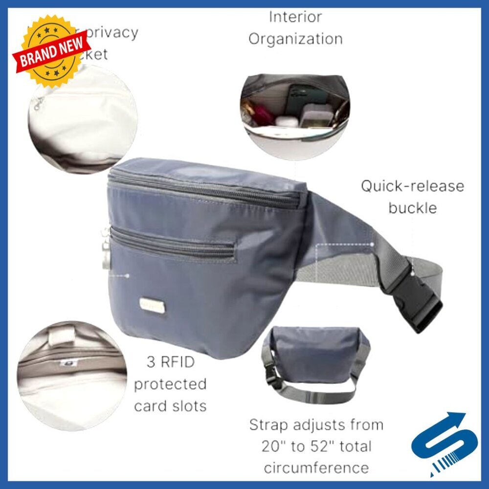 19x6" Crossbody Fanny Pack with RFID Protection & Adjustable Strap - Picture 2 of 7